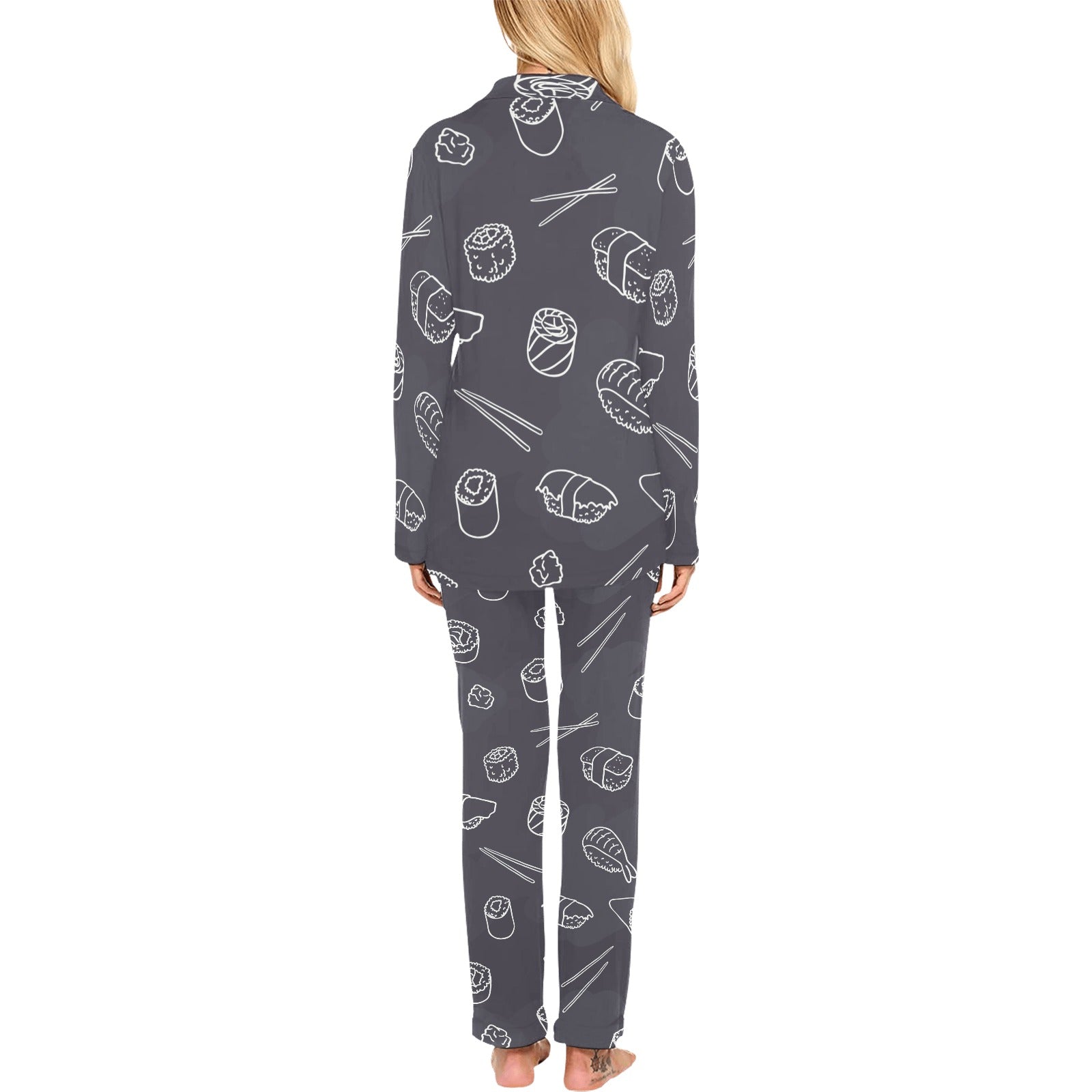 sushi pattern black background Women's Long Pajama Set