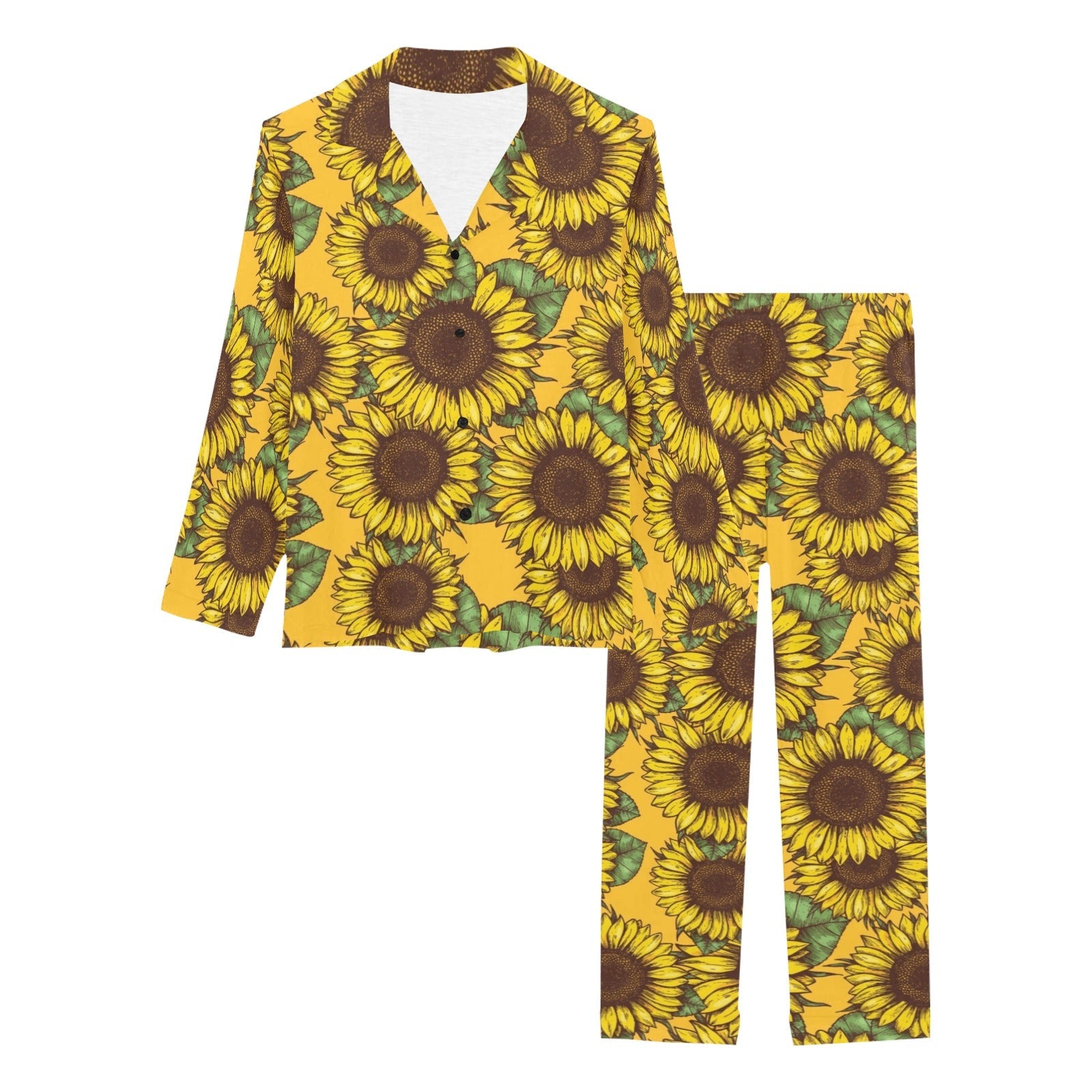 Sunflower pattern Women's Long Pajama Set
