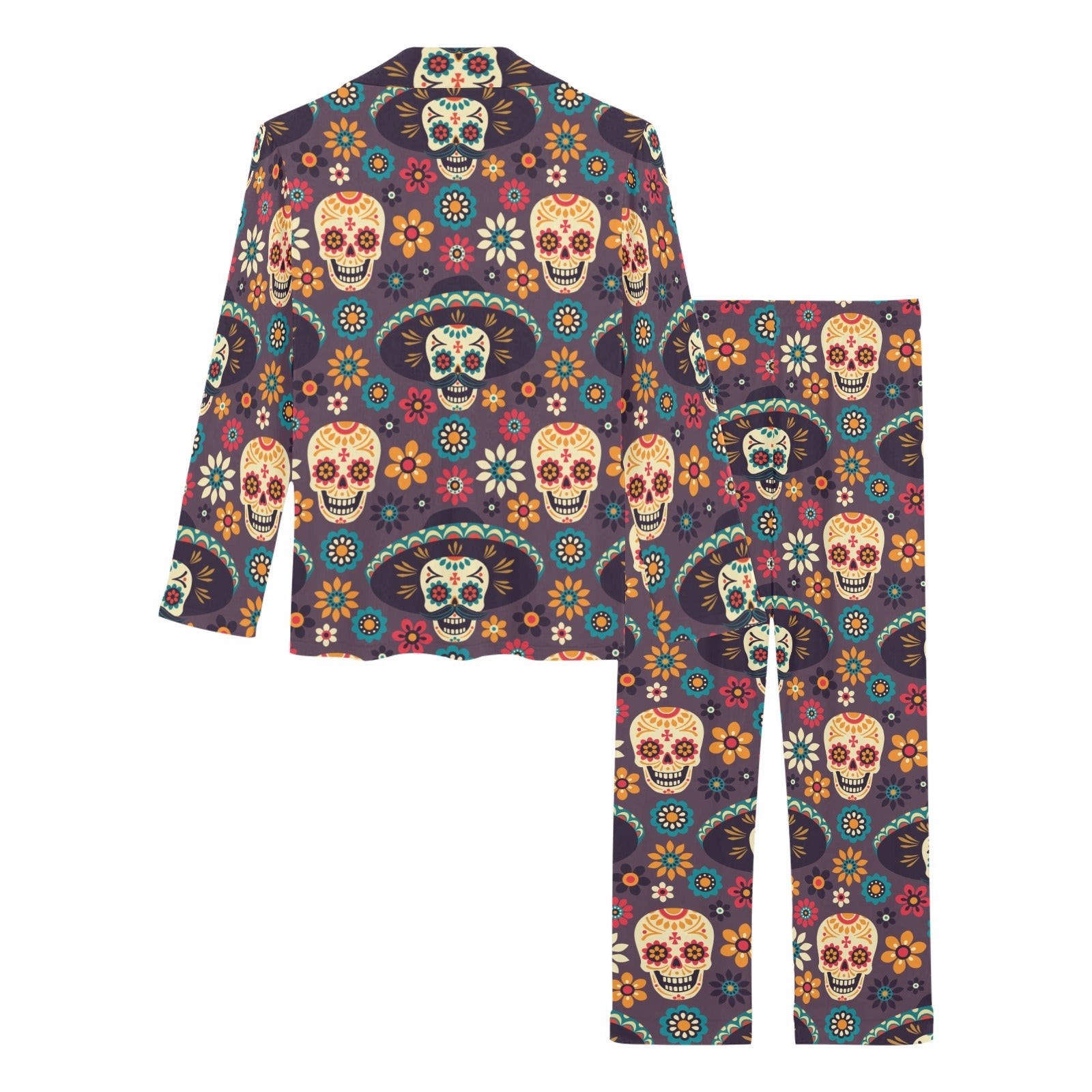 Sugar skulls flower maxican pattern Women's Long Pajama Set