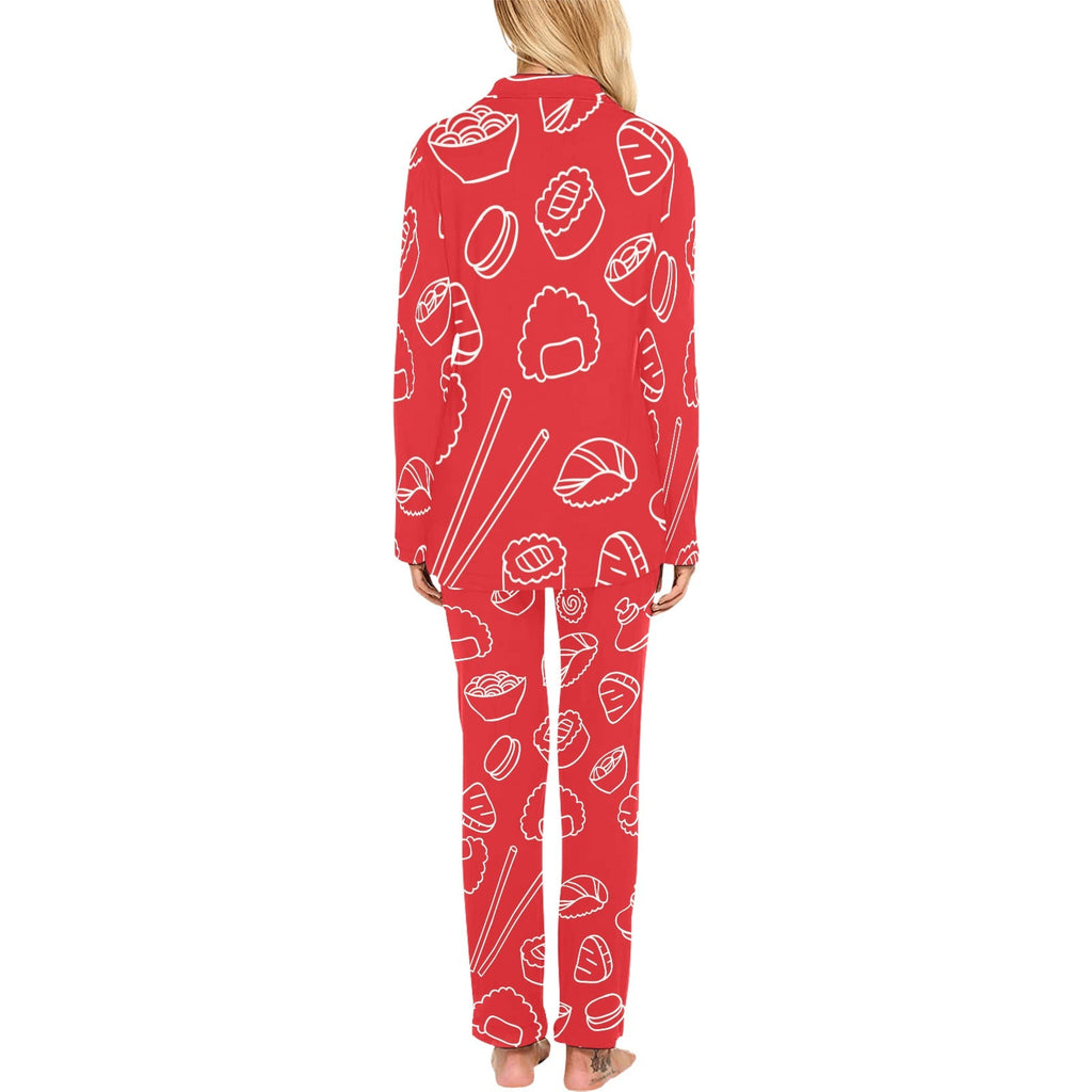 sushi pattern red background Women's Long Pajama Set