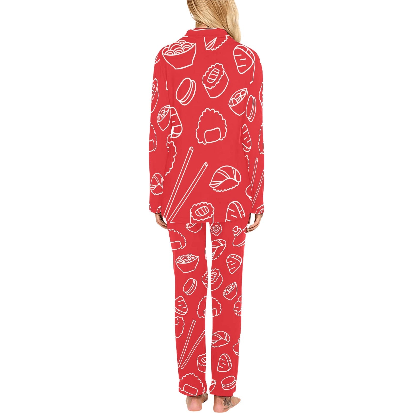 sushi pattern red background Women's Long Pajama Set