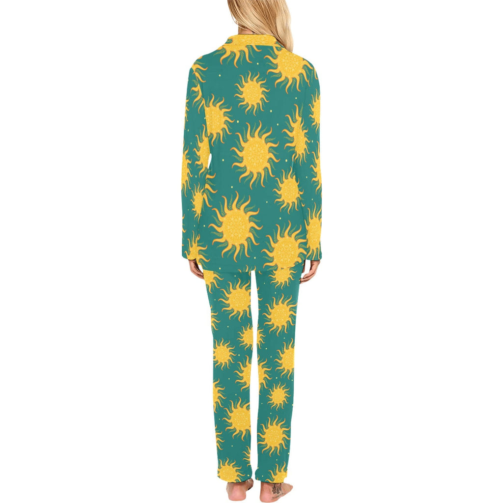 Sun green background Women's Long Pajama Set