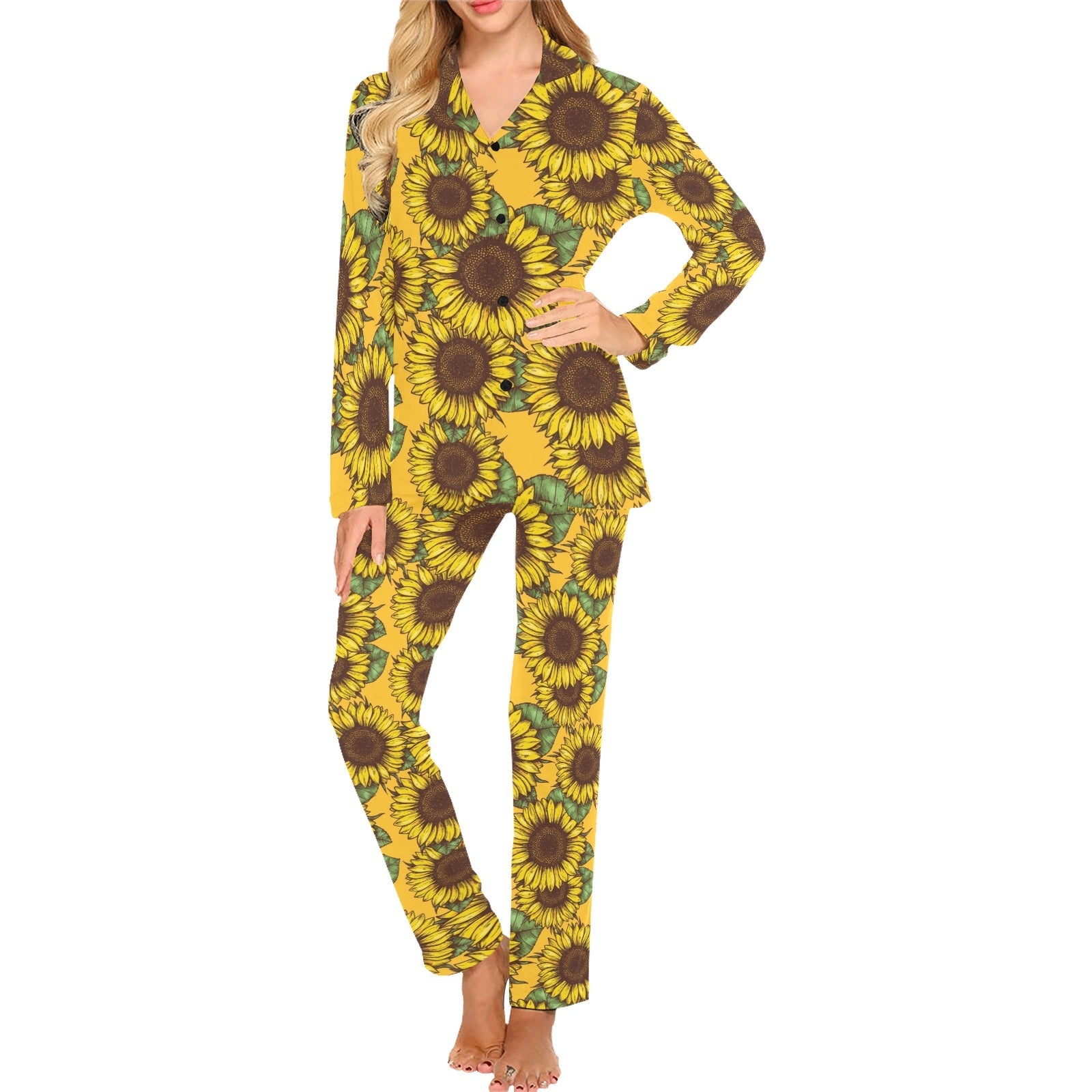 Sunflower pattern Women's Long Pajama Set