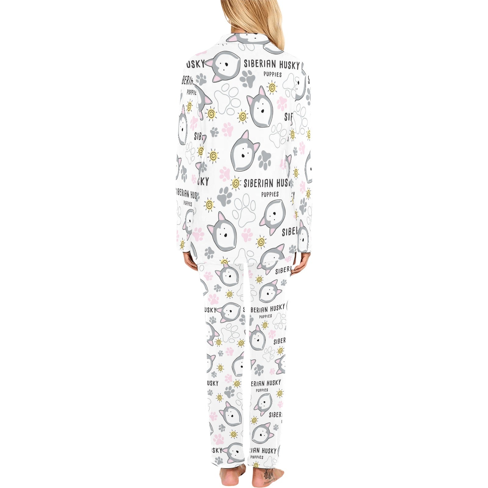Siberian Husky design pattern Women's Long Pajama Set