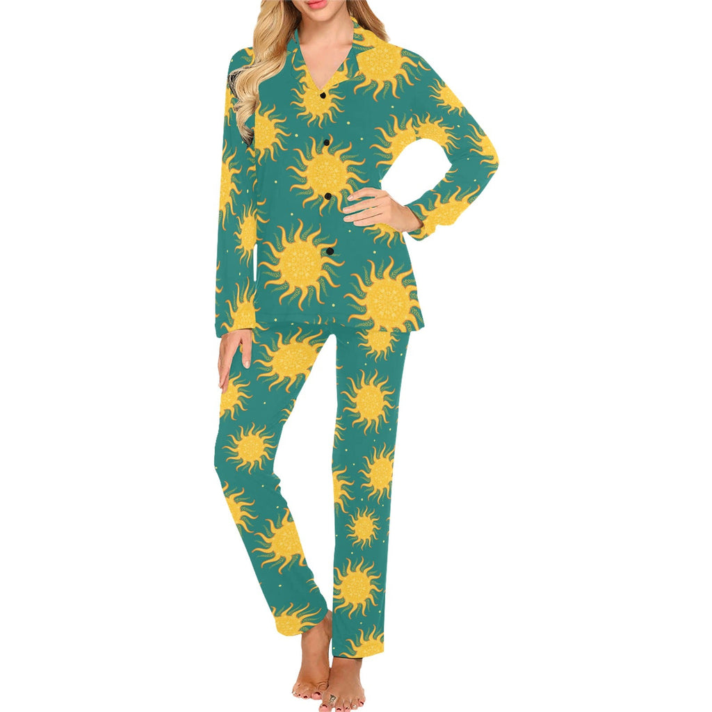 Sun green background Women's Long Pajama Set