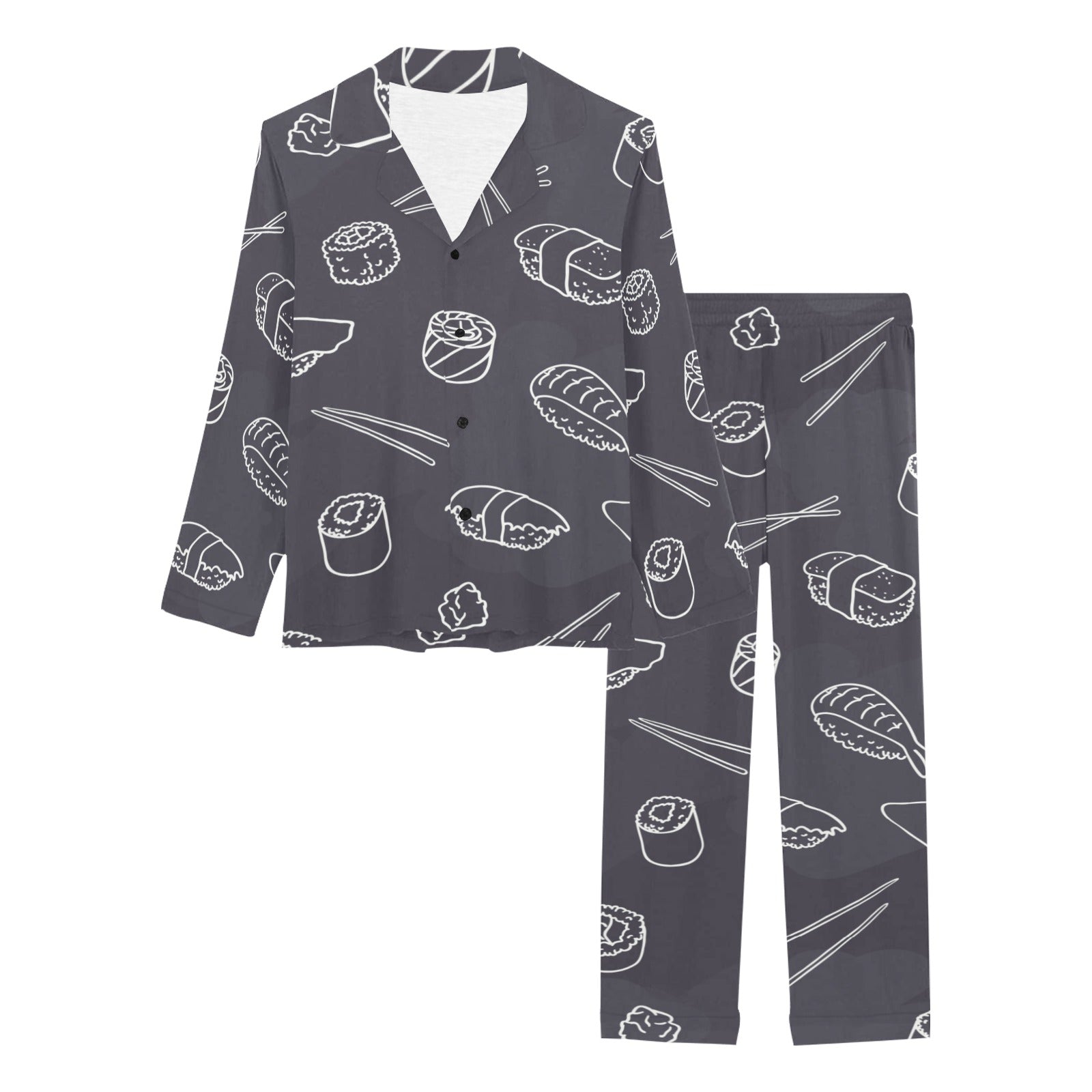 sushi pattern black background Women's Long Pajama Set