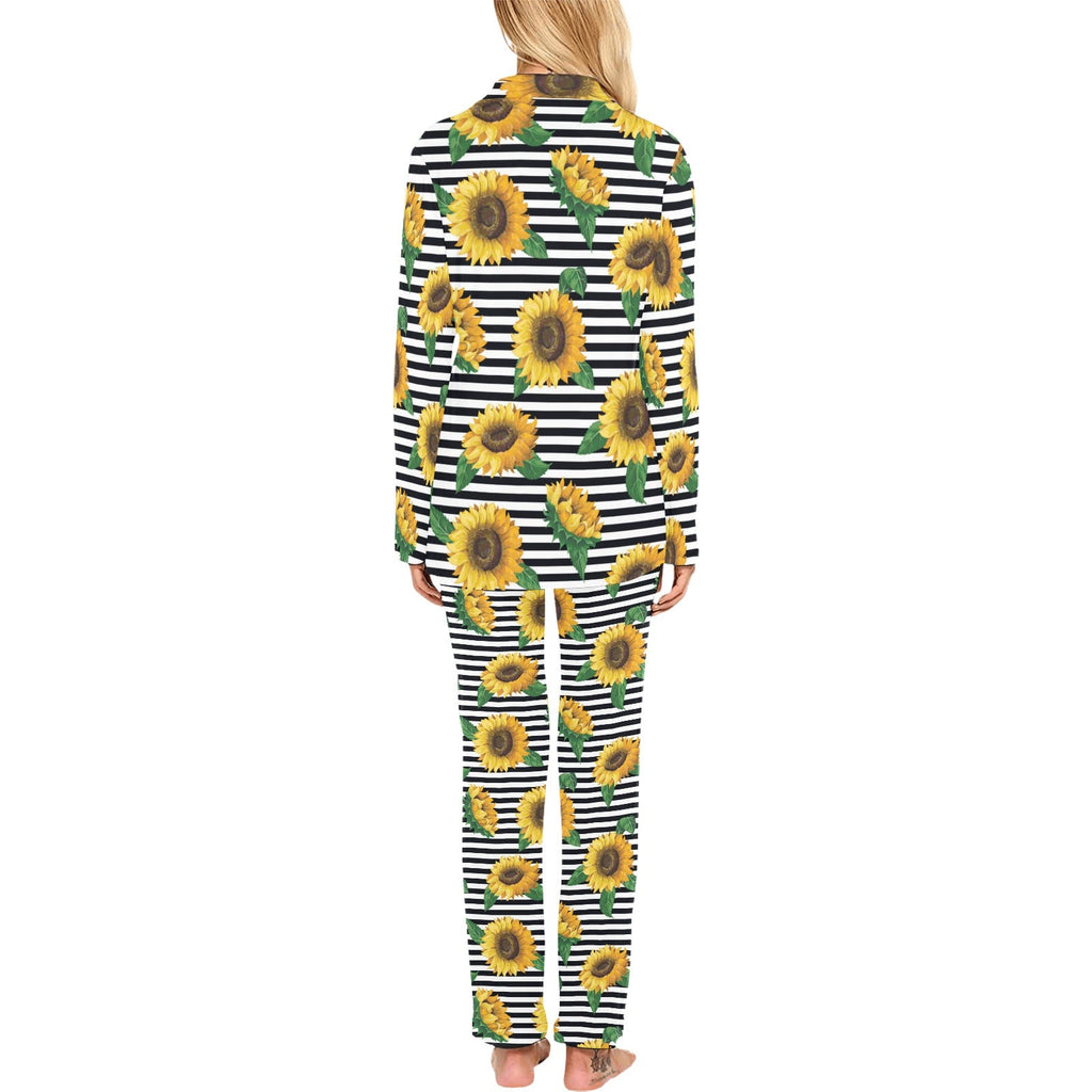 sunflowers ribbon background Women's Long Pajama Set