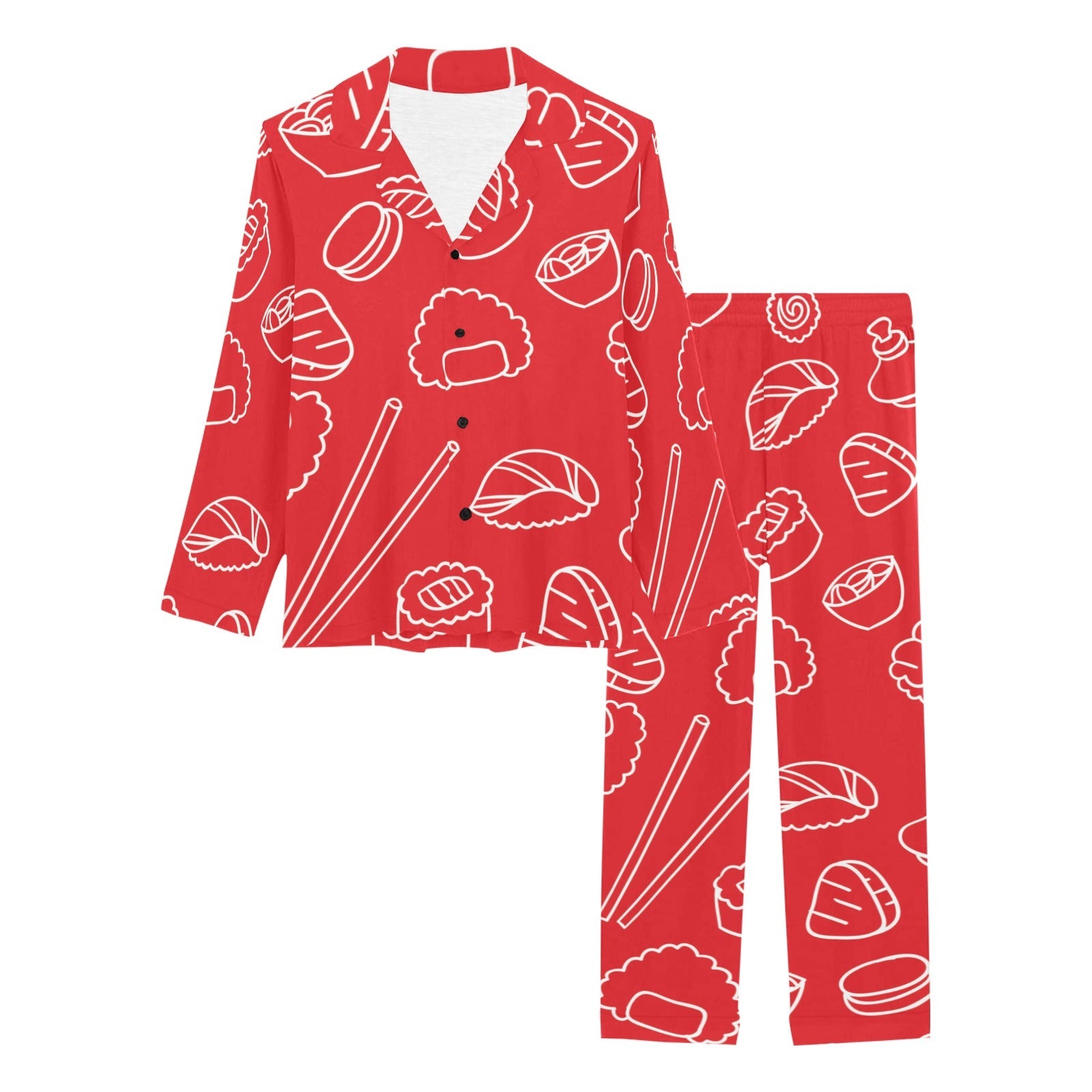 sushi pattern red background Women's Long Pajama Set