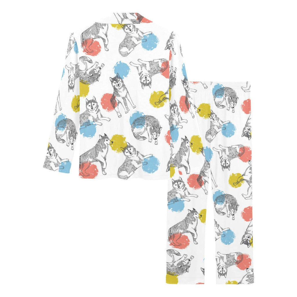 Siberian husky and colorful circle pattern Women's Long Pajama Set