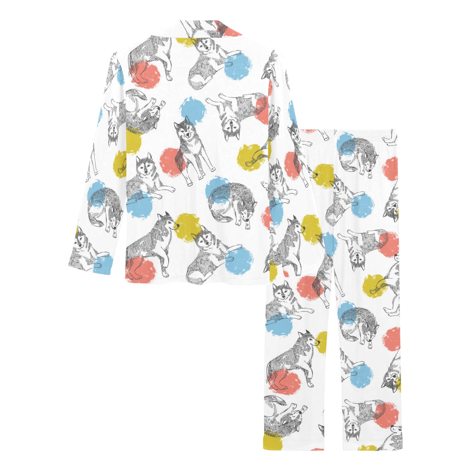Siberian husky and colorful circle pattern Women's Long Pajama Set