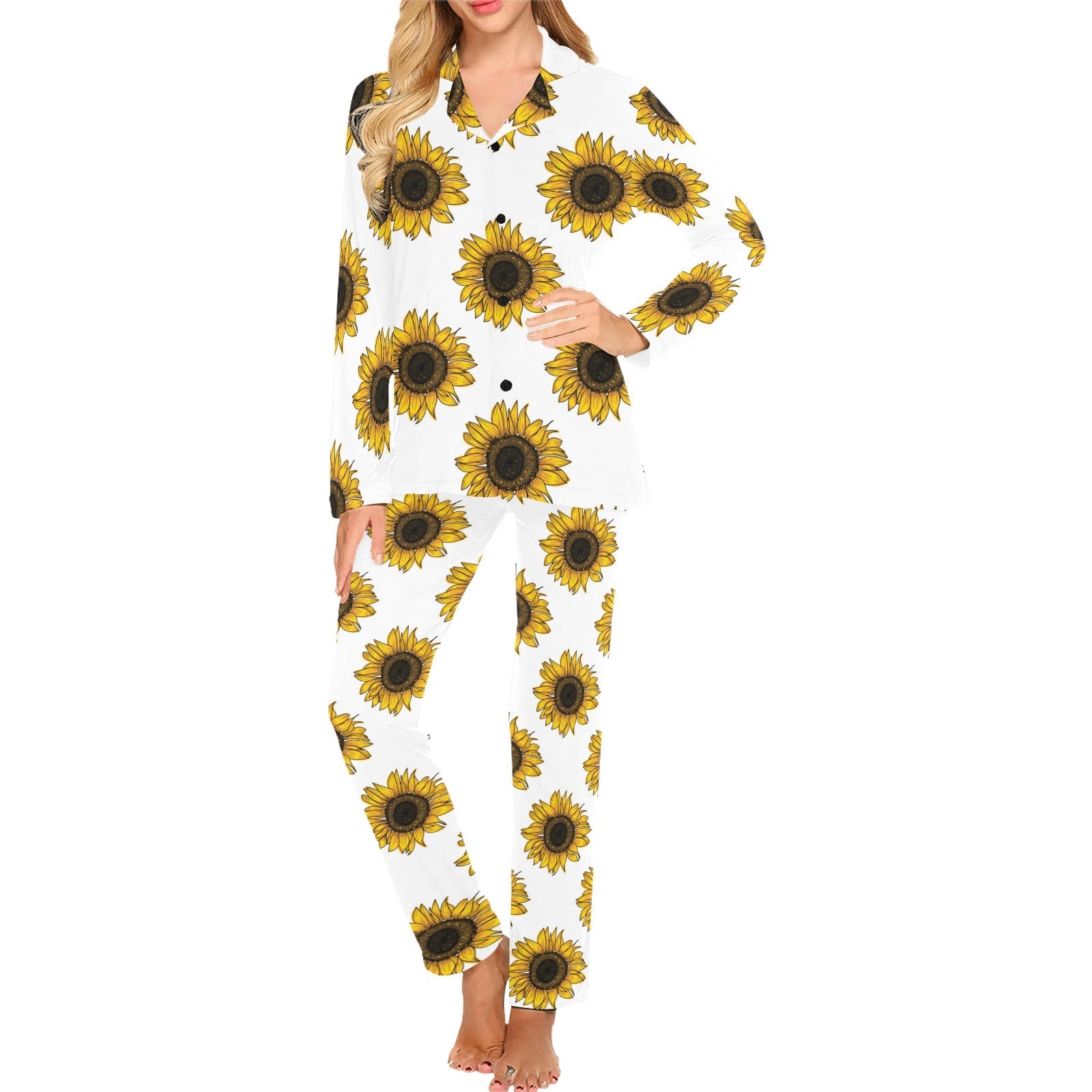 sunflowers design pattern Women's Long Pajama Set