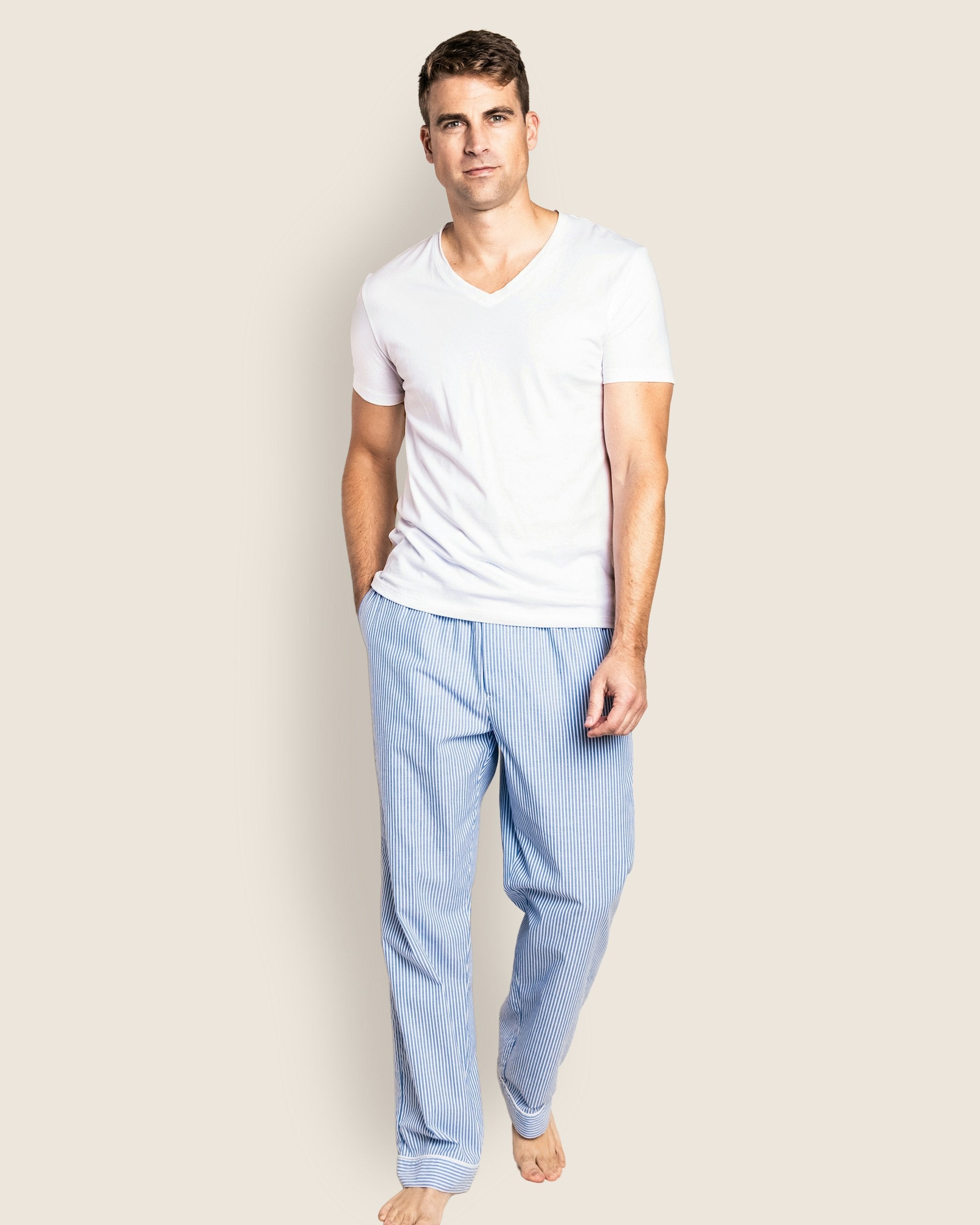 Men's Twill Pajama Pants in French Blue Heritage Stripe