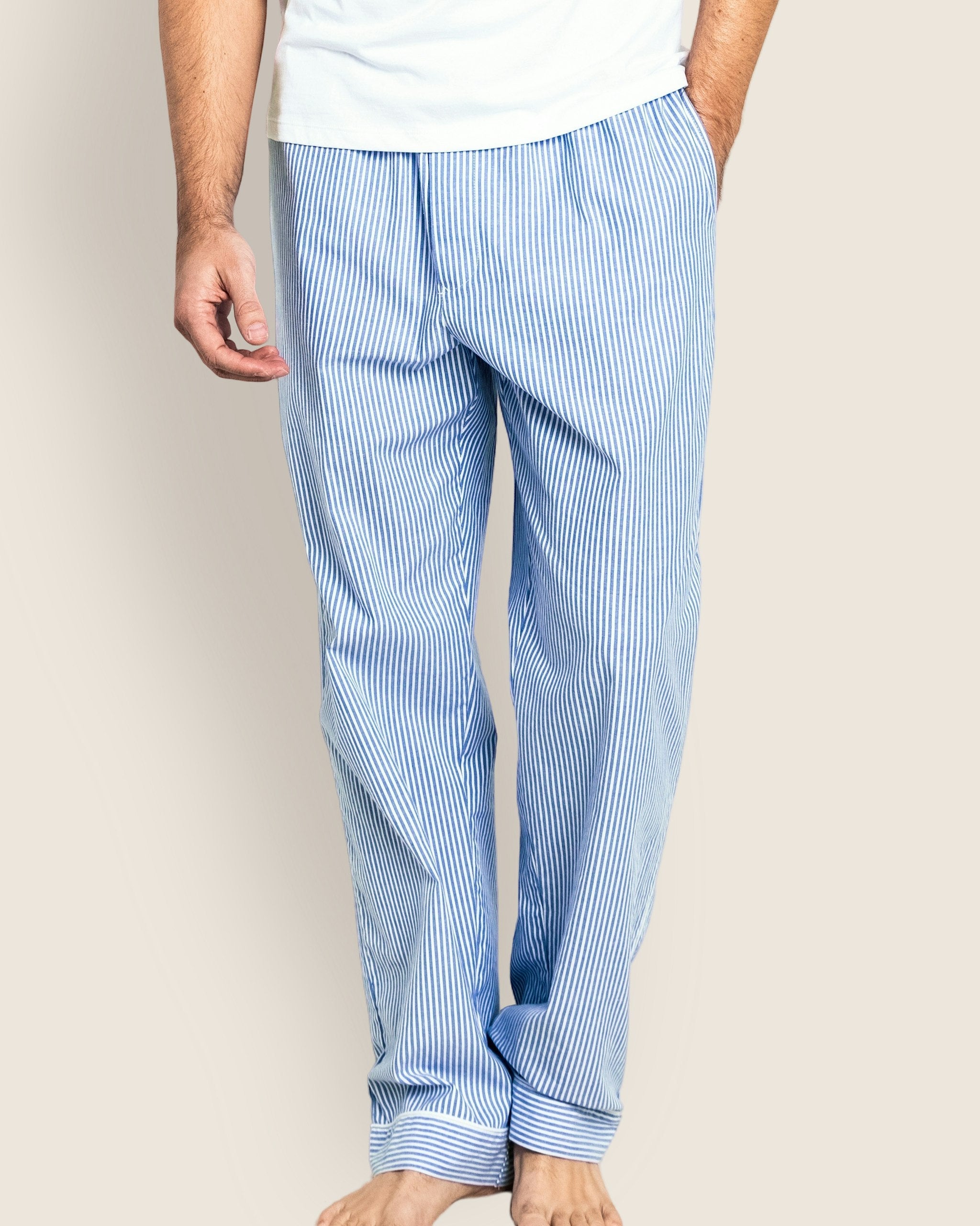 Men's Twill Pajama Pants in French Blue Heritage Stripe