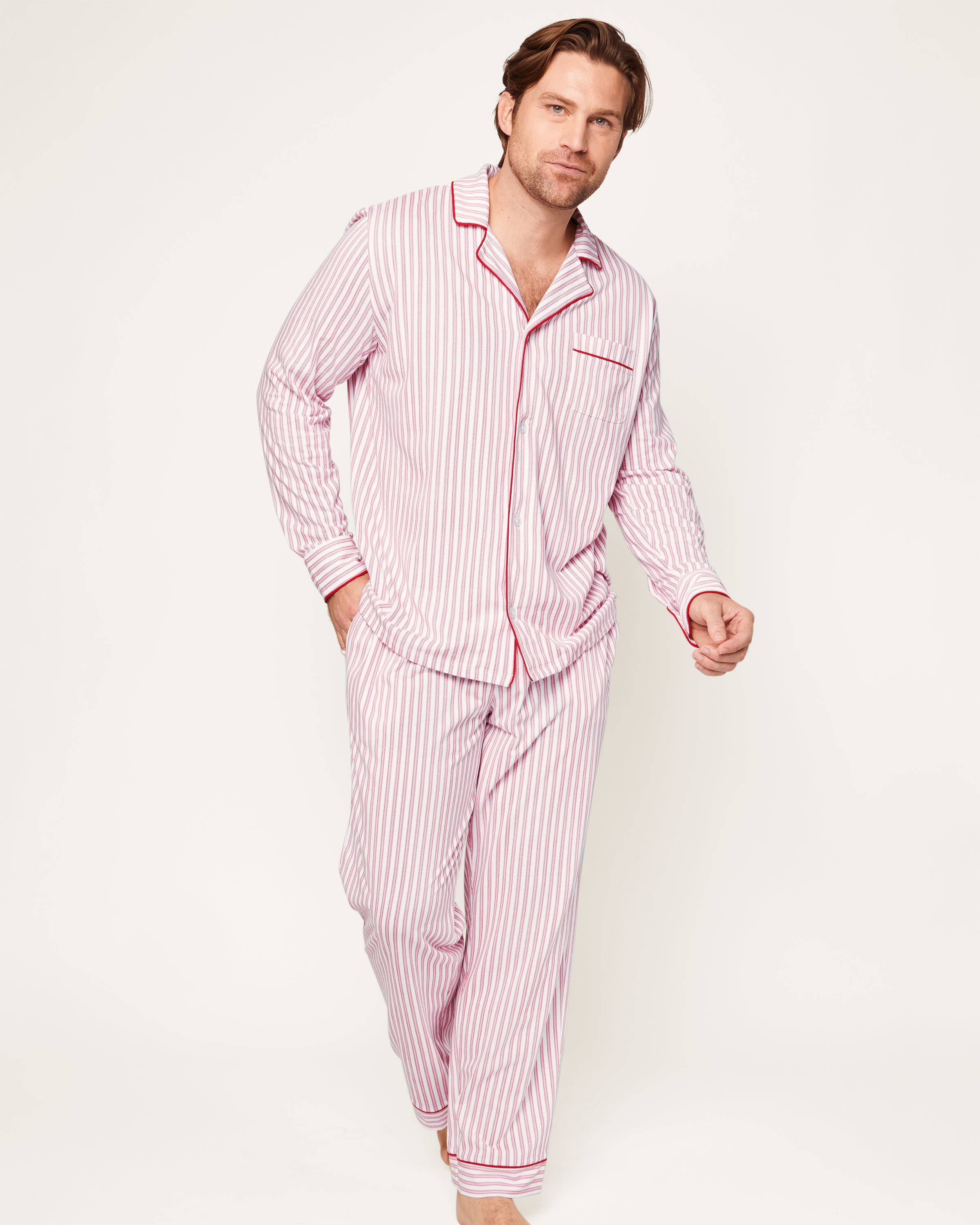 Men's Pima Pajama Set in Antique Red Ticking