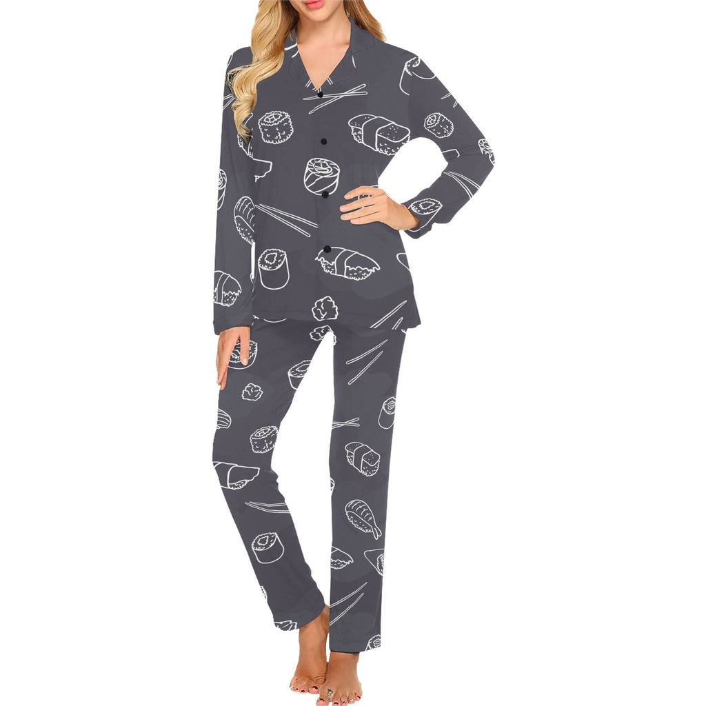 sushi pattern black background Women's Long Pajama Set