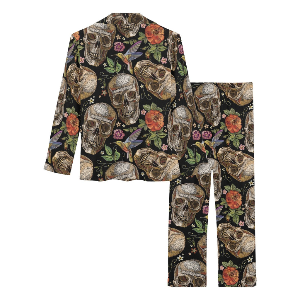 Skull rose humming bird flower pattern Women's Long Pajama Set