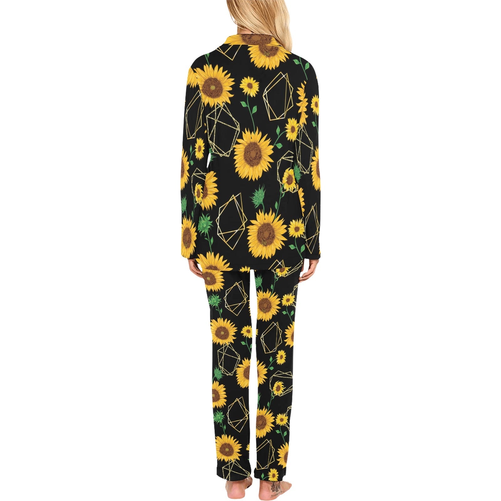 sunflower golden polygonal shapes Women's Long Pajama Set