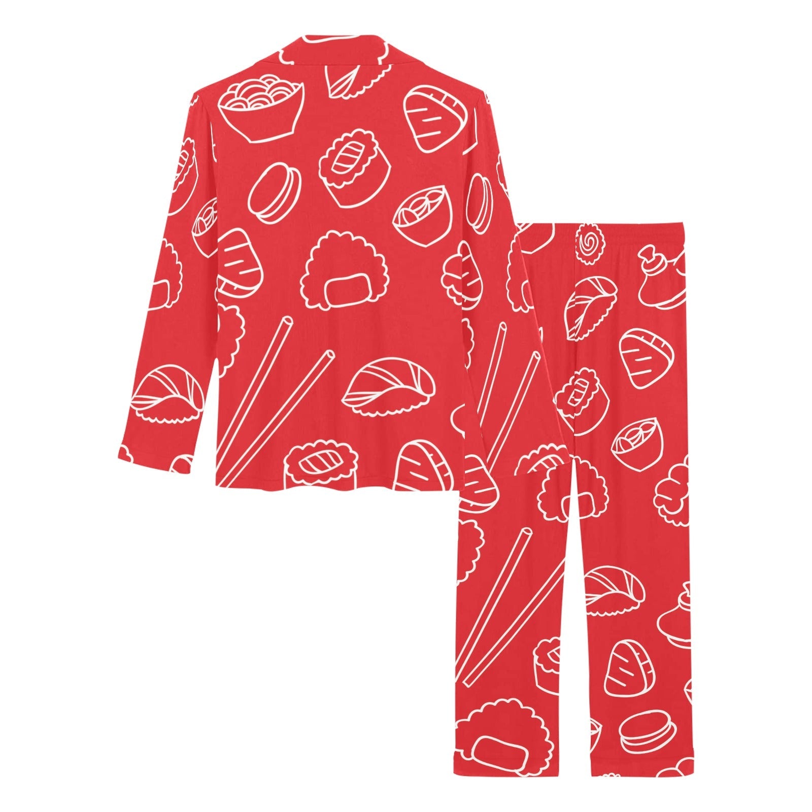 sushi pattern red background Women's Long Pajama Set