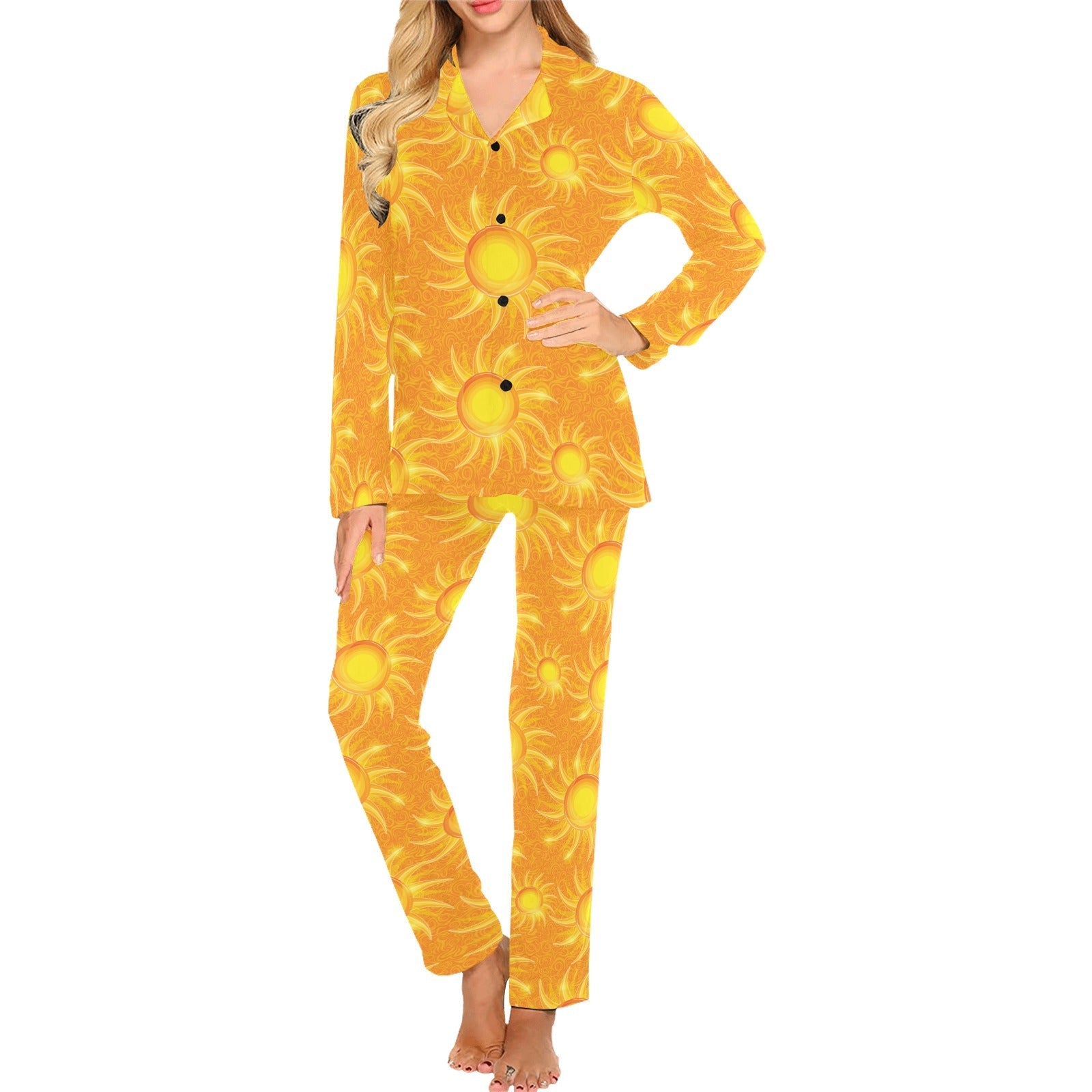 Sun orange background Women's Long Pajama Set