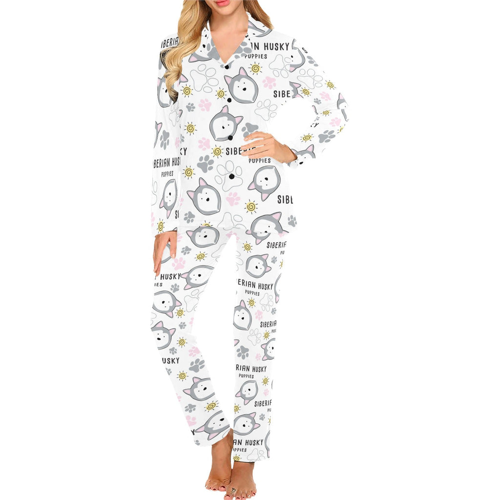 Siberian Husky design pattern Women's Long Pajama Set
